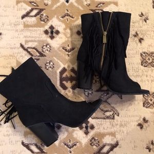 Mackin black fringe booties. 7.5. New, never worn.